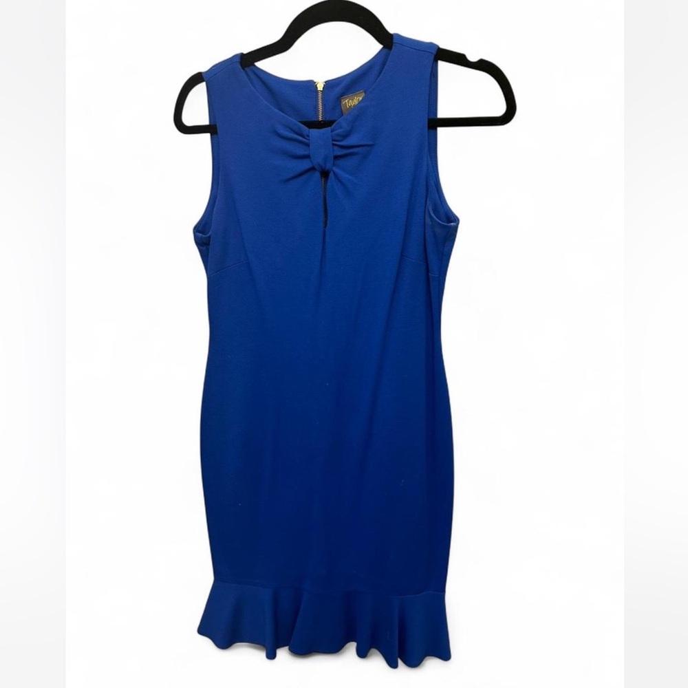 Taylor Navy Blue Midi Dress with Bow & Ruffle Details